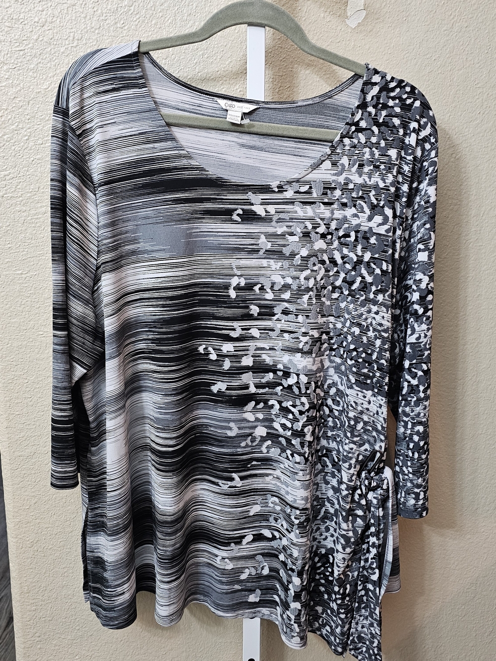Cato Black & Gray Abstract Printed Long Sleeve Top